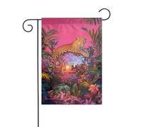 Majestic Leopard on Pink Disco Ball Bandiera da giardino 30 x 45 cm verticale su entrambi i lati per case coloniche decorazioni esterne bandiera cortile