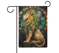 Majestic Lion - Bandiera da giardino in vetro colorato con leone stagionale, in iuta su entrambi i lati, 30,5 x 45,7 cm