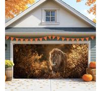 Majestic Lion Copertura per porta del garage, tema fauna selvatica autunnale, decorazione per porte del garage, decorazione per feste autunnali all'aperto, 390 x 180 cm