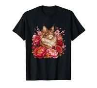 Majestic Maine Coon - Gatto con Rose e peonie Maglietta