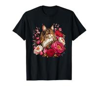 Majestic Maine Coon - Gatto con Rose Floreali Vintage Maglietta