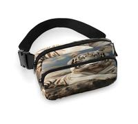 Majestic Marsupio con tigre che riposa su una roccia, marsupio con cinghia regolabile, alla moda, per sport all'aria aperta, escursionismo, bianco, 20 x 13 cm, marsupio stampato