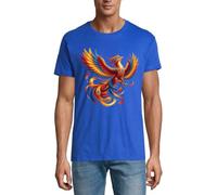 Majestic Phoenix Rising with Glowing Feathers T-shirt girocollo da uomo in cotone blu reale