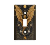 Majestic - Placche di copertura per interruttore della luce del drago dorato, accenti cosmici al chiaro di luna per decorazioni stagionali di Halloween, stile antico mitico, piatti decorativi da