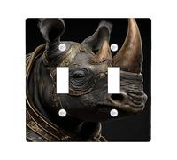 Majestic Rhino - Placca di copertura per interruttore della luce, elegante design con animali neri per decorazione domestica, piastre da parete in materiale termoplastico, dimensioni standard, doppia