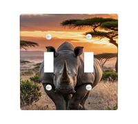 Majestic Rhino Placche di copertura per interruttori/prese di corrente, decorazione animali safari al tramonto per accenti domestici, piastre da parete in termoplastica, dimensioni standard, doppia