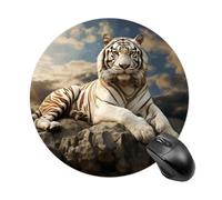 Majestic - Tappetino per mouse rotondo con tigre che riposa su una roccia, grazioso tappetino per mouse rotondo, per videogiochi, lavoro, laptop, mini computer, decorazione per la casa, accessori da