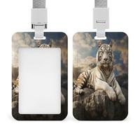 Majestic Tiger appoggiato su una roccia porta badge trasparente con cordino staccabile custodia verticale in plastica rigida protegge carte d'identità di lavoro carte di credito per ufficio fabbrica