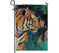Majestic Tiger - Bandiera da giardino della giungla vibrante striscione per palcoscenico notturno, decorazione floreale autunnale per esterni, decorazione di patio double face, 30,5 x 45,7 cm