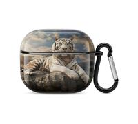Majestic Tiger Resting on A Rock - Custodia per auricolari Bluetooth, protezione completa, antiurto, custodia rigida con supporto per ricarica wireless con portachiavi, regalo personalizzato per