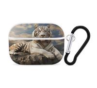 Majestic Tiger Resting on A Rock Earbuds Organizer antiurto protettiva Airpods Pro Cover con moschettone clip anti caduta custodia per auricolari per Airpods Pro 2a generazione bianco