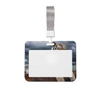 Majestic Tigre appoggiata su una roccia con cielo nuvoloso porta badge impermeabile porta badge identificativo con finestra trasparente per documenti d'identità per donne, uomini, personale in ufficio