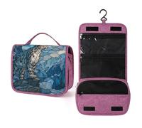 Majestic - Trousse da viaggio da donna, con stampa leopardata delle nevi su una scogliera, organizer da appendere per trucchi con gancio per shampoo