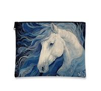 Majestic - Trousse per trucchi a forma di cavallo, motivo onde oceaniche, da donna, portatile, piccola custodia in tela con cerniera, regalo per l'estate e i festival, Blu, 7x9 Inch, Cavallo