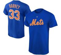 Majestic Uomo Harvey #33 New York Mets Sintetico Player T-Shirt, Blu, Piccolo