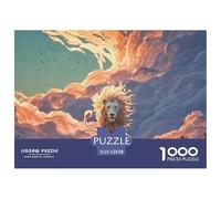 Majestic White Wild Animal with Flames 1000 Pezzi Cartone Robusto Puzzle Lions Under The Sunset Immagini Vibranti Gioco Creativo Puzzle Per Bambini 52x38cm/1000pcs