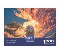 Majestic White Wild Animal with Flames 1000 Pezzi Cartone Robusto Puzzle Lions Under The Sunset Sfida Unica Gioco Creativo Puzzle Decorazioni Per La Casa 52x38cm/1000pcs