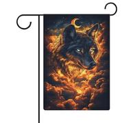 Majestic Wolf Drammatic Sky Fantasy Bandiera da giardino Casa Yard Bandiera esterna Stagionale Vacanze Bifacciali Bandiera 30,5 x 45,7 cm