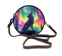 Majestic Wolf Howls At The Moon - Borsa a tracolla da donna, rotonda, in pelle