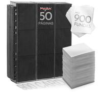 Majillux 900 Protezioni con 50 Pagine Nere per Carte Collezionabili - Set di Custodie, Ultra Resistenti e Trasparenti, Raccoglitore di Cromos di Lega, Calcio, Magic, YuGiOh,