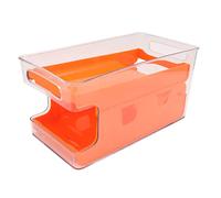 MAJONMMERD Scaffale per Dispenser per Lattine di Soda a 2 Livelli, in PP PET, Supporto per Lattine per 8, Organizer per Bevande Rotanti con Vassoio Superiore, Bordo Rialzato, per Dispensa, (ORANGE)