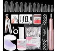 Major Dijit Gel X Set di base con fresa per unghie, gel 4 in 1 da 15 ml, 500 punte a mandorla (L), lampada UV e accessori per estensioni delle unghie e nail art