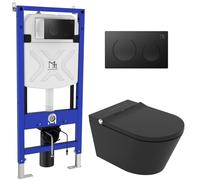 Major&Maker Black Pearl + Coral Black vaso con sedile bidet e modulo di installazione sospeso senza brida nero 4030FS200302B