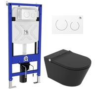 Major&Maker Black Pearl + Coral White vaso con sedile bidet e modulo di installazione sospeso senza brida nero 4030FS200302W