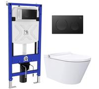Major&Maker Classic + Coral Black vaso con sedile bidet, modulo di installazione e placca di comando sospeso senza brida bianco 4050FWS200302B