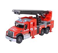 Majorette - Camion dei pompieri Mack Granite completamente attrezzato per bambini, con scala estraibile (35 cm), cestino, pneumatici in gomma, luce blu e sirena