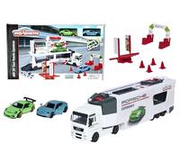 Majorette - Camion Porsche Truck Experience cm 27 + 2 Auto in Icala 1:64 in Die Cast, Inclusi Accessori, + 3 Anni, 212053304