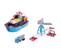 Majorette - Creatix Nave Container MAERSK, 212050039, +3 anni, playset con nave e piattaforma di carico con gru, incluso un camion con container, con due barche di salvataggio, misura 52 cm