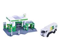 Majorette Petrol Station BP (con auto giocattolo) - Stazione di servizio giocattolo con impianto di lavaggio, negozio, colonne di ricarica e molte funzioni, set da gioco per bambini dai 5 anni in su