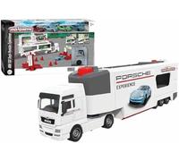 Majorette - Porsche Truck Experience - Camion 27 cm - 4 Veicoli Inclusi - 212053304SMO, Bianco