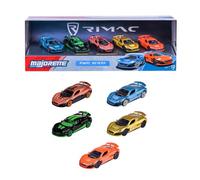 Majorette - Rimac 5 Pezzi Giftpack - 2 Modelli Esclusivi Inclusi - Porte aperte, Fari traslucidi, Sospensioni - Scala 1/64° - A partire da 3 anni
