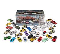 Majorette, set da 30 + 3, contiene 20 auto giocattolo, 10 auto di alta qualità, 3 veicoli speciali, maggiolino Volkswagen, Lamborghini, Porsche, Mercedes, Reno, Audi, 1:64, 7,5 cm, con un contenitore a forma di cassetta degli attrezzi