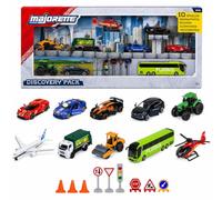 Majorette - Set Scoperta 10 Pezzi - Alpine Gendarmerie, Ford GT, Trattore Deutz, Bugatti Chiron DS 7 E-Tense Ecc. e Accessori - Scala 1/64°
