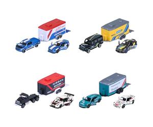 Majorette Trailer Ride Wild Racing 1:64 con 2 Auto in Metallo. Set di 3 pezzi con ruota libera. Licenze ufficiali. Spedizione casuale tra 4 Modelli. A partire da 3 Anni (8502003001)
