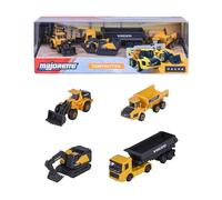Majorette - Volvo Construction 4 Pieces Giftpack - Set Veicoli da Cantiere in Metallo, 4 Mezzi da Costruzione con Parti Mobili, 8503105000S06, Giocattolo per Bambini dai 3 Anni in su