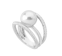 Majorica 14338.01.2.913.010.1 Women's Ring - Rhodium-Plated Silver, 10mm White Pearl, Zirconia Accents, Size 17