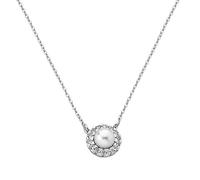 Majorica 15254 Women's Silver Necklace with White Pearl & Crystal Halo