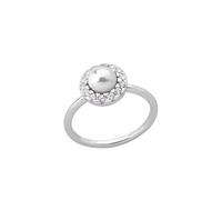 Majorica 15256.01.2.911.010.1 Women's Ring - Rhodium-Plated Silver, 10mm White Pearl, Zirconia Halo, Size 17