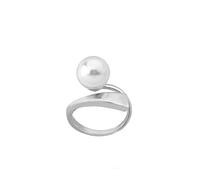 Majorica 15570.01.2.913.010.1 Women's Ring - Rhodium-Plated Silver, 10mm White Pearl, Open Design, Size 17