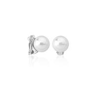 Majorica 16480.01.2.000.010.1 Women's Earrings - Rhodium-Plated Silver, 14mm White Pearls, Clip-On