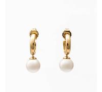 Majorica “Chara” 16301.01.1.000.010.1 Women’s Gold-Plated Hoop Earrings - 10 mm Pearls