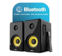 Majority D40X 70W PC Bluetooth Amplificate Attive Casse con Bluetooth | Casse Monitor Studio | Cono Dell'altoparlante Giallo in Kevlar e Cabinet in Legno | Ottico, USB e AUX D40X Audio Bluetooth