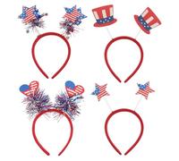 MAJORMENCH Fascia per Chioma e Cerchietti per Feste del 4 Luglio 4 Pezzi Decorativi Cappello, Cuore, Stella e Fascia, per Eventi all'Aperto e Celebrazioni del Giorno Stile Casuale