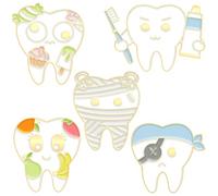 MAJORMENCH Set da 5 Spille Smaltate a Tema Denti in Lega Perno di Sicurezza, Spilla da Bavero per Abbigliamento Donna, Accessorio Moda per Studi Dentistici, Scuole e Fiere Salute Orale