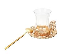 MAJORMENCH Set di Tazze da Caffè in Vetro con Cucchiaino e Piattino, Design Elegante e Semplice, Materiale Vetro e Lega di Alluminio, per Casa e Ristorante