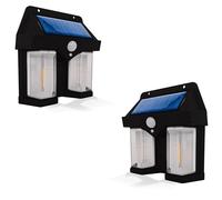 MAKA [2 pezzi] Lampada Solare da Esterno a Parete con Sensore di Movimento e Crepuscolare Luce LED Edison Filamento Incandescente 1800 mAh IP65 Applique Muro Facile Installazione (1200 Lumen)